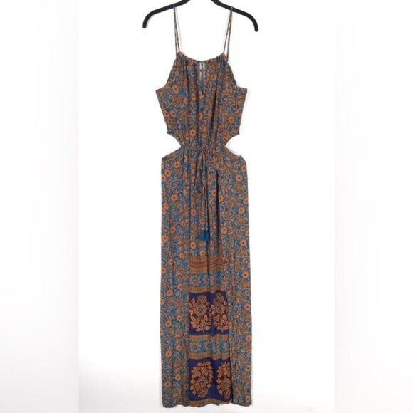 RAGA Dresses & Skirts - NWT RAGA Maxi Dress Floral Side Cut Out Elastic Waist Tassels Straps R1743 SMALL